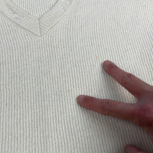 Helmut Lang Distressed V Neck Sweater Cut Out Rib Knit Off White Sz XS - Picture 12 of 16